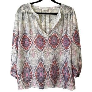 Club Monaco 100% Silk Paisley Print Peasant Blouse Sz Small